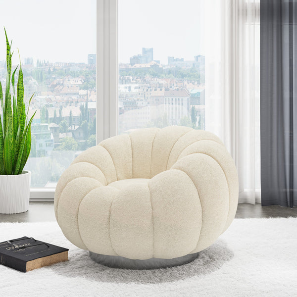 English Elm Wallace & Bay - White Pumpkin Swivel Accent Chair Cream Bouclé Fabric, Modern Curved Design, Easy-Care, Plush 37" Depth Lounge B361P384410