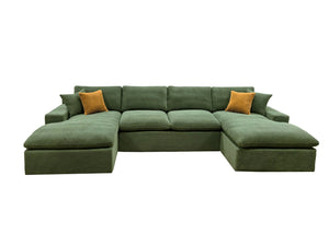 English Elm Coffee-bean Curved Upholstered Sectional Sofa with Plush Seating and Built-in Side Pocket Dark Green B2748S00129