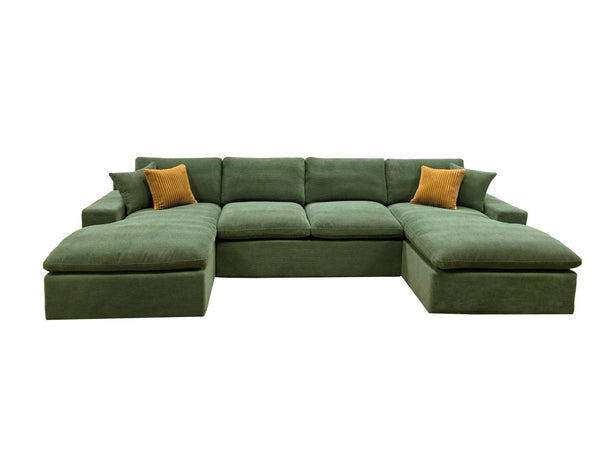 English Elm Coffee-bean Curved Upholstered Sectional Sofa with Plush Seating and Built-in Side Pocket Dark Green B2748S00129