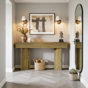 English Elm Wood Solid Fir Console Table Handcrafted Farmhouse Style for Entryway or Sofa T3971P449535