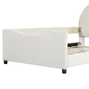 English Elm Twin Velvet Daybed with Sculptural Rabbit Ear Headboard for Kids or Guest Rooms Beige N737P380205A