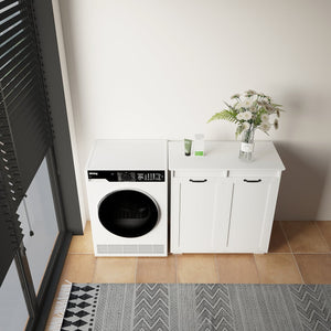 English Elm Laundry Cabinet Dual-Compartment Hamper with 2 Removable Liner Bags, Durable Melamine Finish, Space-Saving Storage W331P206345