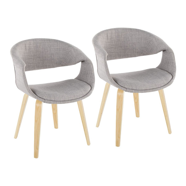English Elm Upholstered Dining Chair Set of Two with Bentwood Legs and Grey Fabric Seat B202S02074