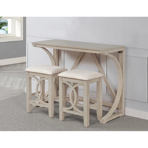 English Elm 3-piece Cottage Cafe Counter Set with Scroll Supports Cushioned Stools and Usb Charging Antique White B011P496728