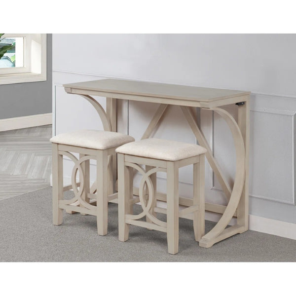 English Elm 3-piece Cottage Cafe Counter Set with Scroll Supports Cushioned Stools and Usb Charging Antique White B011P496728