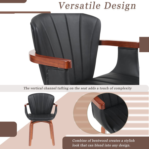 English Elm Mid-Century Bentwood Swivel Dining Chairs Set Of 2 – Stylish Pu Leather Accent Chairs In Black N842P290039B