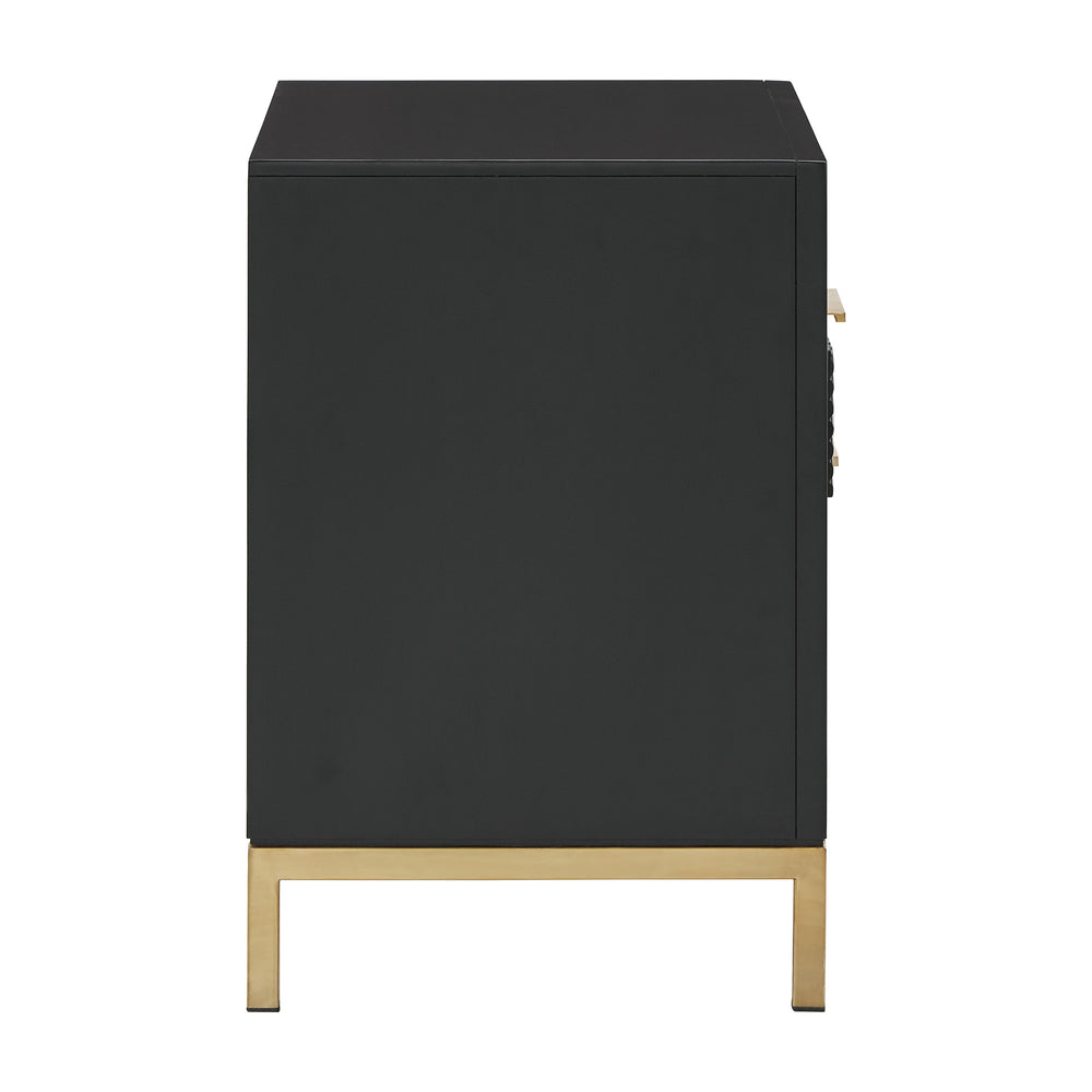 Homelegance Lena Black Nightstand with Chevron Panels Brass Handles and Built-in Usb Ports 265B-4