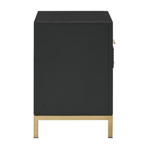 Lena Black Nightstand with Chevron Panels Brass Handles and Built-in Usb Ports