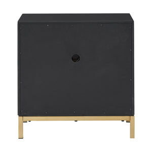 Lena Black Nightstand with Chevron Panels Brass Handles and Built-in Usb Ports