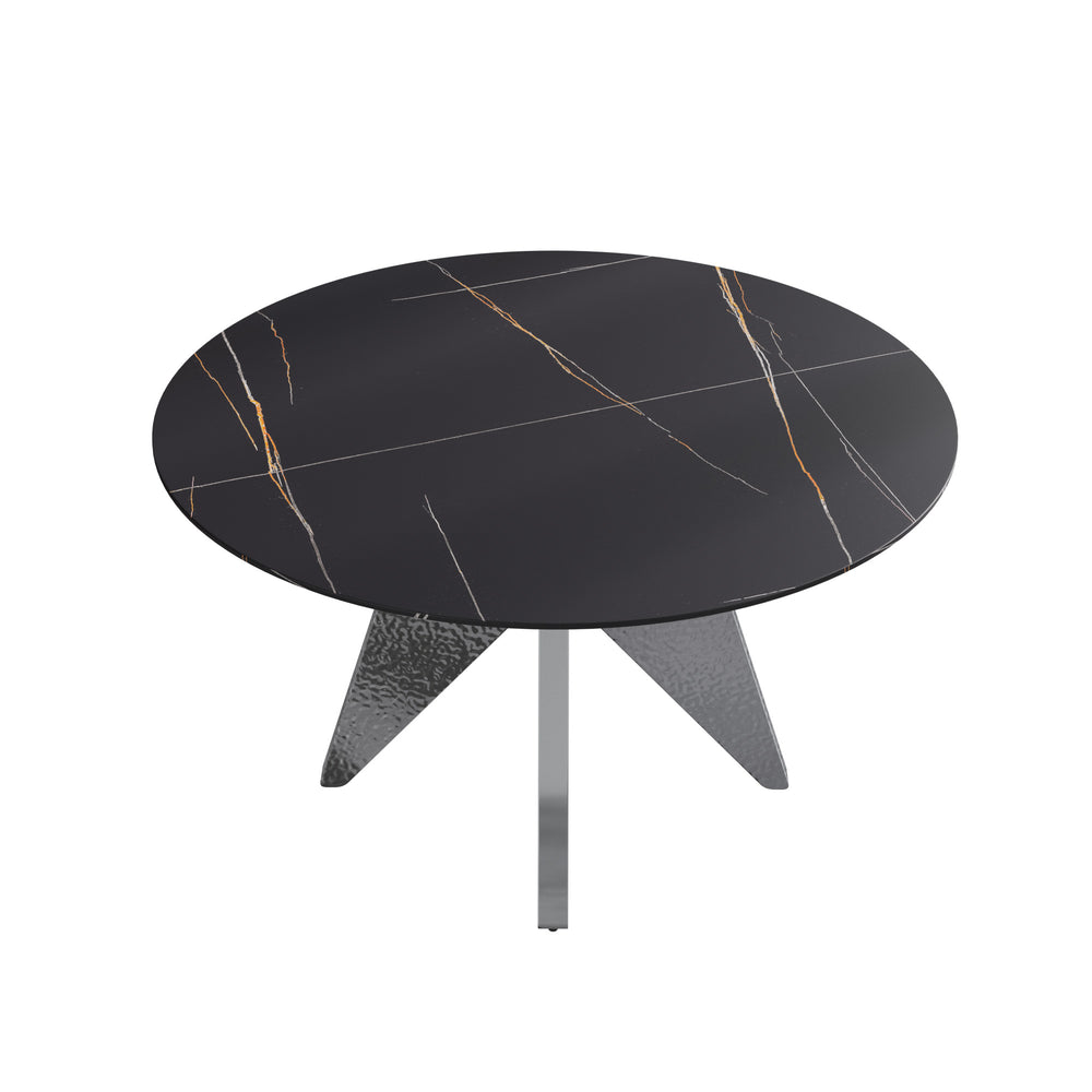 English Elm 53" Round Marble Dining Table For 6 - Elegant Silver Base, Sintered Stone Top, Modern Design W1535S00387