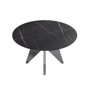 English Elm 53" Round Marble Dining Table For 6 - Elegant Silver Base, Sintered Stone Top, Modern Design W1535S00387
