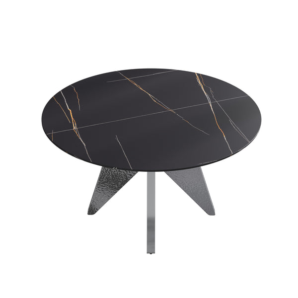 English Elm 53" Round Marble Dining Table For 6 - Elegant Silver Base, Sintered Stone Top, Modern Design W1535S00387