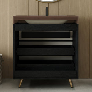 English Elm Modern Freestanding Bathroom Vanity with Vessel Sink Sintered Stone Gold Legs W3136S00047