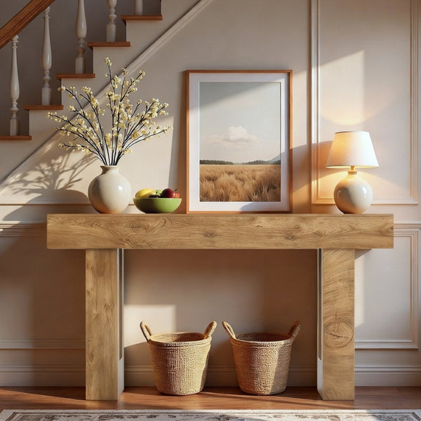 English Elm 63'' Farmhouse Console Table Rustic Wood Grain Sofa for Entryway or Hallway W3204P401255