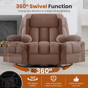English Elm Swivel Rocker Recliner with Massage Heat and Usb Port for Living Room Comfort W1521P461085