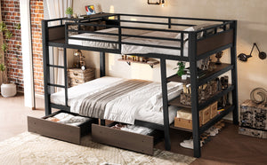 English Elm Full Size Metal Loft Bed with Stair Storage Shelves Bookshelf for Dorms Bedroom W1580S00347