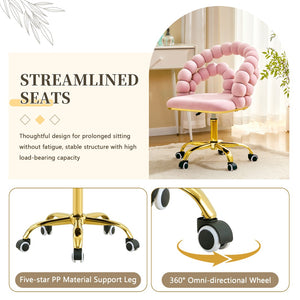 English Elm Pink Velvet Bubble Swivel Chair Gold Base Adjustable Glam Seat for Vanity Office W3875P446136