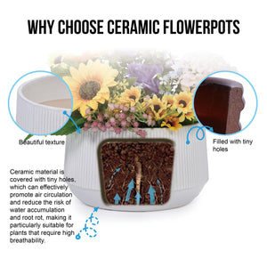 English Elm 2 Pieces Ceramic Flowerpot Set - Modern Glossy White Planters For Garden, Patio & Indoor Décor W3273P321386