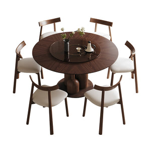 English Elm 59-inch Solid Oak Wabi-sabi Round Dining Set 6 Chairs Lazy Susan Japanese Craft W2700S00137