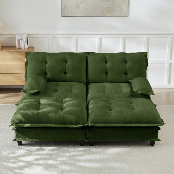 English Elm 77" Chenille Cloud Sofa Modular Sectional with Ottomans Deep Seat Lattice Cushions Green W714S01721