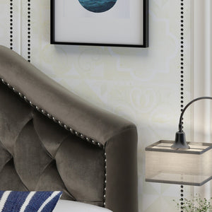 English Elm Tufted Queen Headboard with Nailhead Trim Solid Wood Frame Adjustable Iron Legs Grey 57875.00NVLTGRY