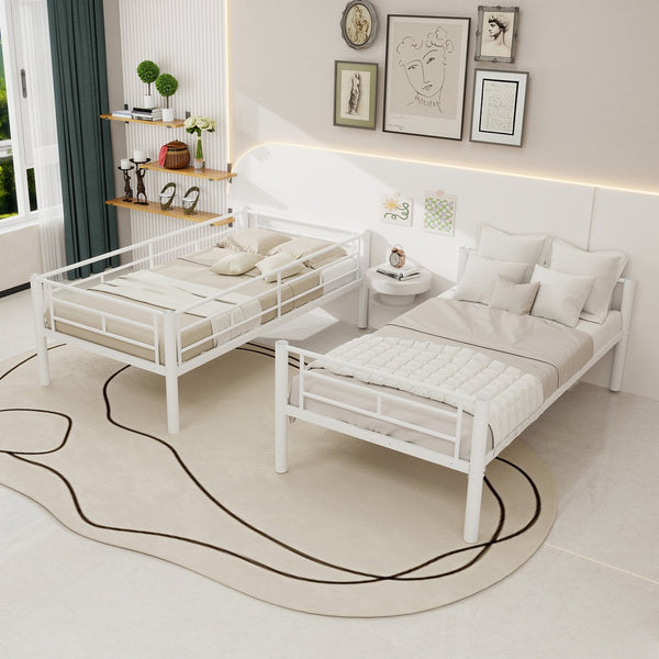 English Elm Twin Metal Bunk Bed for Kids Durable Sturdy Frame with Guardrails & Ladder, Convertible to 2 Beds White W1935P300320