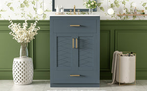 English Elm 24" Stylish Blue Bathroom Vanity With Ceramic Sink, 2 Storage Doors & Tip-Out Drawer For Organization N710P341037C