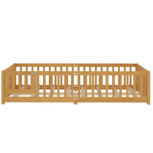 English Elm Queen Kids Floor Bed with Safety Guardrails and Door for Independent Sleep, Pine Frame, 82.7"x62.6" Natural W1580P338954