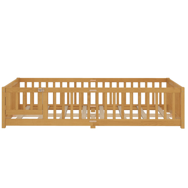 English Elm Queen Kids Floor Bed with Safety Guardrails and Door for Independent Sleep, Pine Frame, 82.7"x62.6" Natural W1580P338954