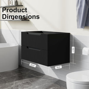 English Elm Goodyo 30" Floating Bathroom Vanity Cabinet Wall-Mounted Modern MDF Vanity with Soft-Close Drawers Black D163096363