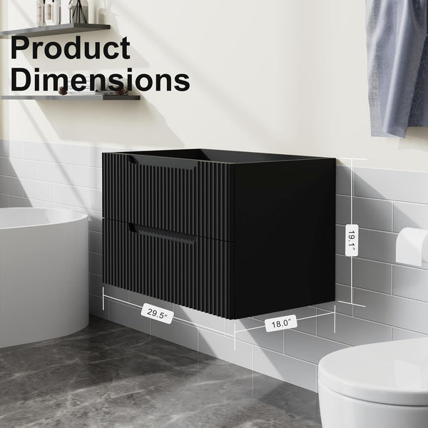 English Elm Goodyo 30" Floating Bathroom Vanity Cabinet Wall-Mounted Modern MDF Vanity with Soft-Close Drawers Black D163096363
