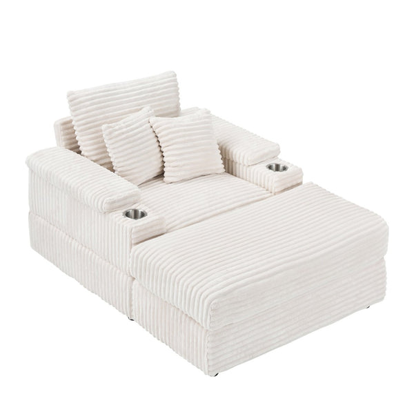 English Elm This Corduroy Single Seat Armchair with Storage Ottoman and Built-in Cup Holders White W1278S00078