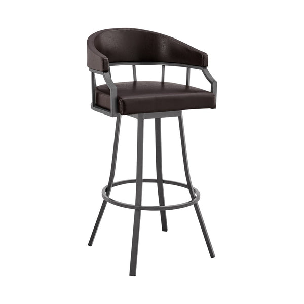 English Elm Velisse 30" Swivel Bar Stool - Stylish Brown Faux Leather & Java Metal Frame For Modern Comfort B2736P268612-GIGA
