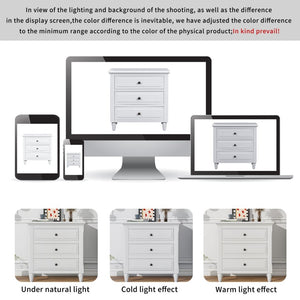 English Elm U_style Three Drawer Painted Nightstand Rubberwood Legs Minimalist Bedside Storage Cabinet White WF319366AAK