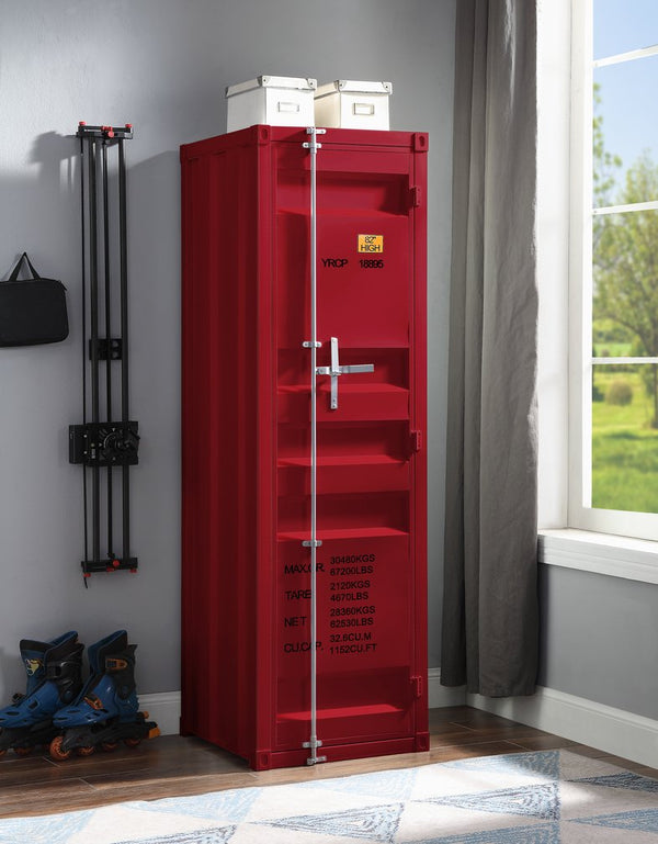 English Elm Cargo Red Metal Wardrobe with Hanging Rod, Shelf & Industrial Locking Design for Durable Storage B2726P263388