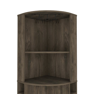 English Elm Seattle Corner Bar Cabinet with 8 Bottle Cubbies, Glass Racks & 2 Open Display Shelves — Modern Elegance B128P176131
