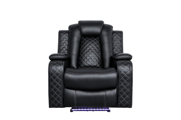 English Elm Leisureluxe Reclining Sofa Set with Led Lighting Wireless Charging and Storage Arms B2730S00015