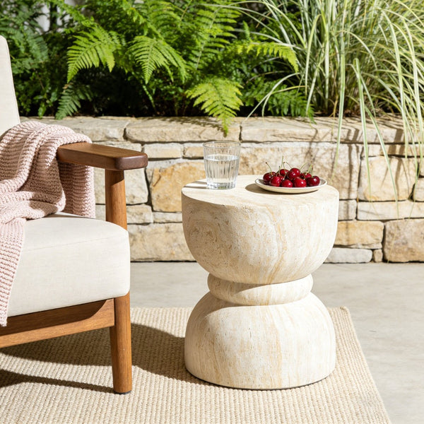 English Elm U_style Hourglass Mgo Concrete Outdoor Accent Table Sculptural Stone Texture Patio Decor Beige,Yellow N711P422067M