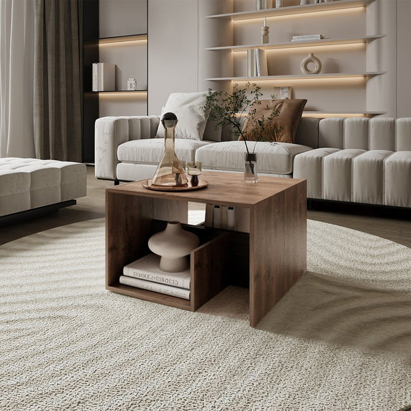 English Elm Side Table Sallis – Dark Brown Engineered Wood Accent Table with Open Shelf, Portable & Space-Saving B092P286115
