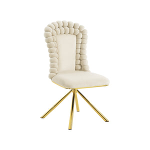 English Elm Dining Velvet Swivel Chairs Set of 2 with Hairball Backrest, Gold Metal Legs, Plush Foam Seat, Adjustable Feet Beige W757P281151