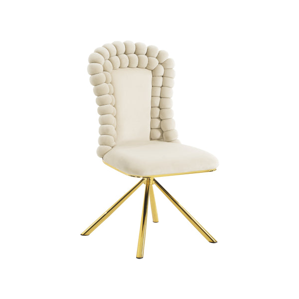 English Elm Dining Velvet Swivel Chairs Set of 2 with Hairball Backrest, Gold Metal Legs, Plush Foam Seat, Adjustable Feet Beige W757P281151