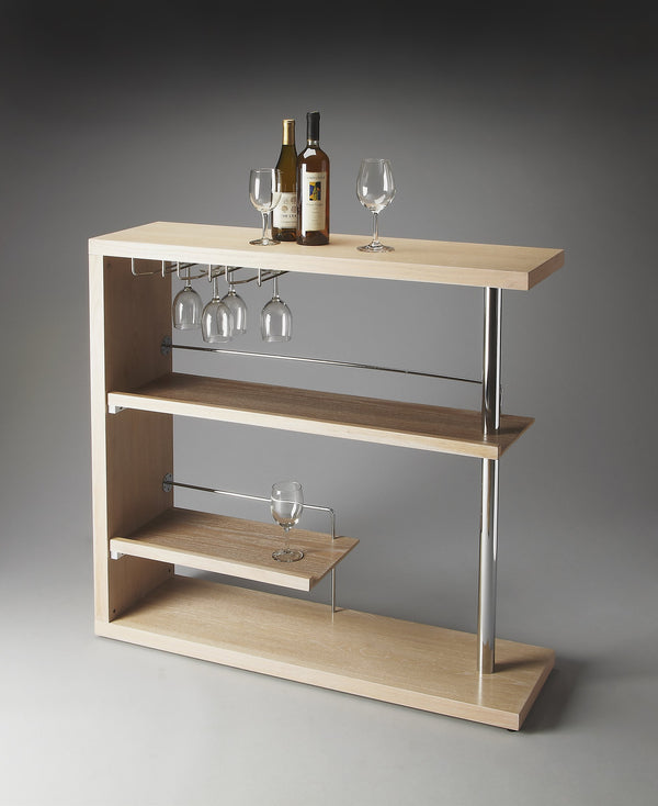 Butler Specialty Broadway Modern Open Bar Cabinet - Sleek 4 Tier Design With Stylish Metal Accents And Glass Holders Light Brown Mindy Wood Solids,Mdf,Stainess Steel 2664280-butler