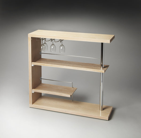 Butler Specialty Broadway Modern Open Bar Cabinet - Sleek 4 Tier Design With Stylish Metal Accents And Glass Holders Light Brown Mindy Wood Solids,Mdf,Stainess Steel 2664280-butler