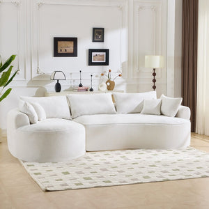 English Elm 124.5-inch Curved Chenille Sectional Sofa with Pillows Deep Seat Living Room Couch White W3612S00026