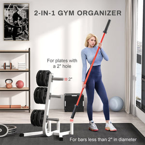 English Elm Soozier Olympic Weight Tree with Six Plate Posts Three Bar Holders Steel Frame Gym White W2225P217796