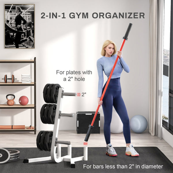 English Elm Soozier Olympic Weight Tree with Six Plate Posts Three Bar Holders Steel Frame Gym White W2225P217796