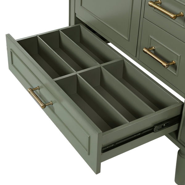 English Elm 30" Elegant Bathroom Vanity with Ceramic Sink, Soft-Close Door & 3 Drawers, Gold Handles, Durable Finish Olive Green N729P184479O