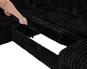 English Elm 122 Plush U-Shape Sectional Sofa Bed with USB Ports, Hidden Storage Chaise & Spacious Armrest Comfort Black W1417S00135