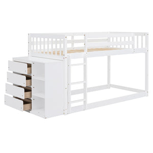 English Elm Twin Over Bunk Bed with Four Storage Drawers Open Shelving Kids Bedroom White LT000167AAK-1