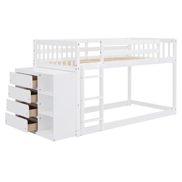 English Elm Twin Over Bunk Bed with Four Storage Drawers Open Shelving Kids Bedroom White LT000167AAK-1